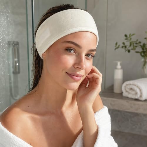 Whaline 4Pcs Spa Facial Headbands Make Up Wrap Head Terry Cloth Headband Soft Adjustable Towel Band for Face Washing Shower Facial Cover Yoga (Beige) - Image 6