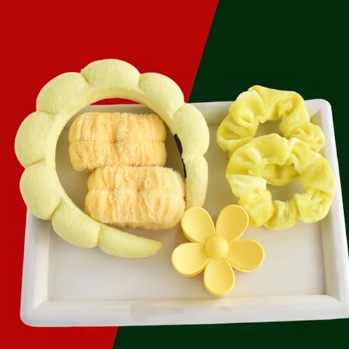 Spa Headband Set Washing and makeup sponge hair hoop suit bath towel cloth for cleaning the face or bath beam. (Yellow, Average code) - Image 5