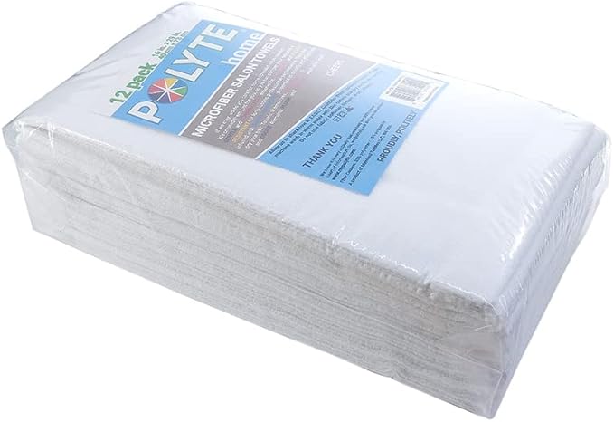 POLYTE Professional Quick Dry Lint Free Microfiber Hair Drying Salon Towel, 16 x 29 in, 12 Pack (White)