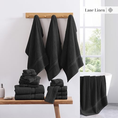 LANE LINEN Luxury Towels Set - 3 Piece Set, 100% Cotton Bathroom Towels, Zero Twist, Quick Dry Shower Towels, Absorbent Bath Towel, Super Soft, 1 Bath Towel, 1 Hand Towel, 1 Wash Cloths - Black - Image 7