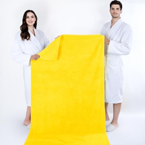 Cotton Paradise 100% Cotton Turkish Towel Set, Soft Absorbent Quick Dry, 2 Piece 35x70 Bath Sheet Set, Yellow - Image 5