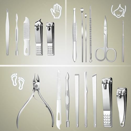 Manicure Set - 19 in 1 Professional Nail Clippers Pedicure Kit, Manicure Tool Kit, Stainless Steel Facial Grooming Set Kit, Gift Idea for Women, Men, Girls, Teens, Grey - Image 3