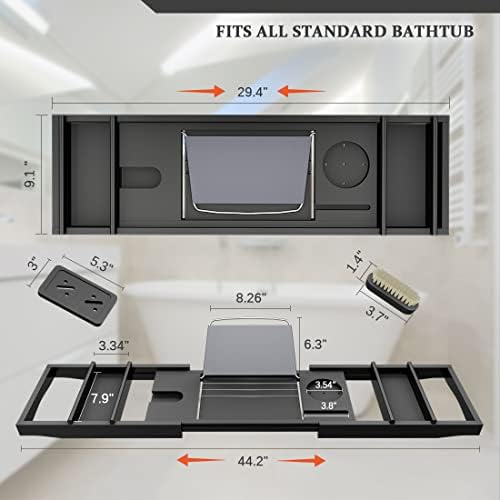 Bath Caddy Tray for Bathtub - Bamboo Adjustable Organizer Tray for Bathroom with Free Soap Dish Suitable for Luxury Spa or Reading(Black) - Image 7