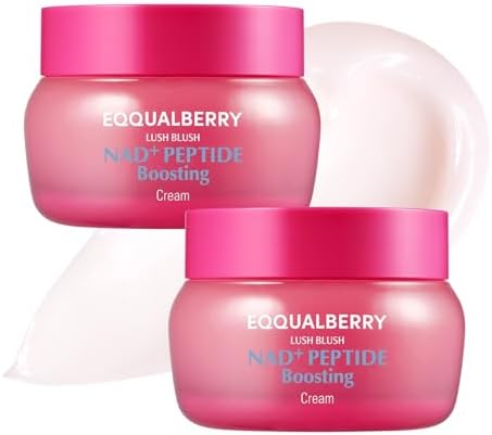EQQUALBERRY NAD+ Peptide Boosting Cream Double Pack | NAD+ 5% & 13 Peptides Anti-Aging Korean Skincare Face & Body Cream | Firming & Lifting Pink Neck Cream for Sagging Skin, 1.69 fl.oz (Pack of 2) by EQQUALBERRY