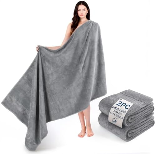 Cotton Paradise 100% Cotton Turkish Towel Set, Soft Absorbent Quick Dry, 2 Piece 35x70 Bath Sheet Set, Light Grey by UNITEDHOMETEXTILE