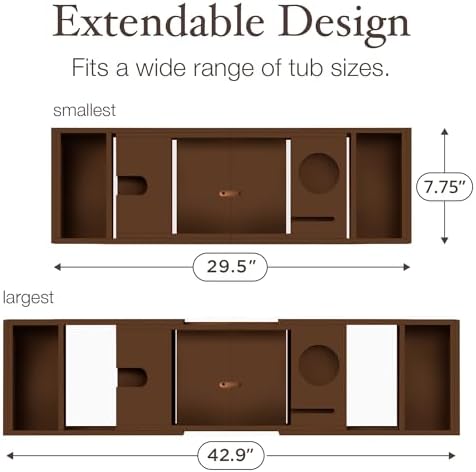 Bambüsi Bathtub Tray for Tub - Brown Bamboo Bath Tray, Expandable Wooden Bath Caddy Tray with Wine Holder, Book and Tablet Stand, Bathroom Accessories, Tub Table, Spa Bath Gifts for Women and Couples - Image 7