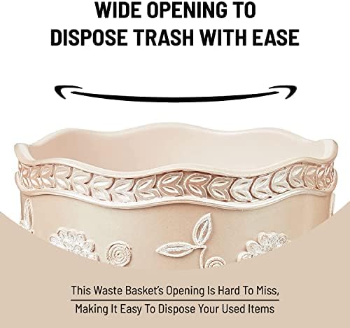 Zahari Home 2pc Rose Vine Bathroom Set Waste Basket & Tissue Cover Modern Classic Decor Stylish Unique Design Beautiful Beige Bathroom Accessories Set - Image 5