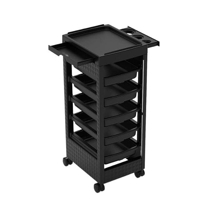 Salon Rolling Trolley on Wheels with 5 Drawers/Heat-Resistent Accessories/Stainless Steel Frame Storage Tool for Barbershop Beauty Spa and Hair Salon Beauty (Black-T27)