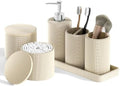 6-Piece Beige Bathroom Set - Mesh Textured Resin Bathroom Accessories Set with Soap Dispenser, Toothbrush Holder, Cup, Vanity Tray & Apothecary Jars for Small Spaces by LetUsMakeHomeYourFavoriteDestination