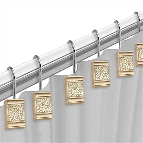 Zahari Home 13pc Sinatra Bathroom Shower Curtain Set - Gold Curtain & 12 Champagne Hooks - Luxury Fabric Bling Unique Beautiful Set - Image 3