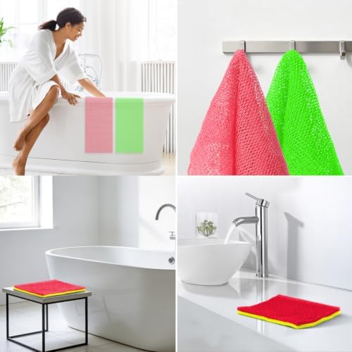 UJFQBH African Net Sponge Authentic, A Soft Yet Powerful Exfoliating Body Scrubber, Dries Quickly, and Gradually Transforms Rough Skin into Smooth 3 Pieces Rose red, Yellow, Green - Image 5