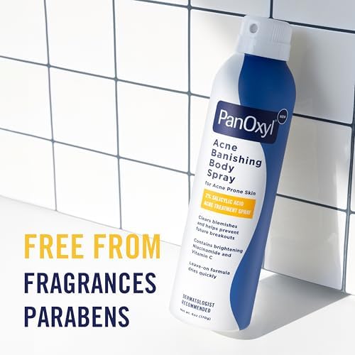 PanOxyl Acne Banishing Body Spray with 2% Salicylic Acid, Pimple Treatment to Clear Stubborn Breakouts, 360-Degree Spray Nozzle, Skin-Brightening Niacinamide, Vitamin C, Witch Hazel, Aloe, 6 Oz - Image 7