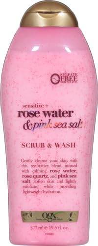 OGX Sensitive + Rose Water & Pink Sea Salt Exfoliating Body Scrub + Rose Quartz, Gentle Exfoliating Daily Body Wash Softens Skin, Body Scrub for Women, Sulfate-Free Surfactants, 19.5 fl oz (Pack of 2) - Image 2