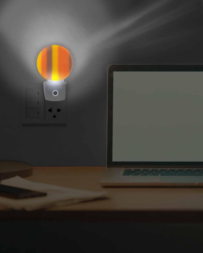 Night Lights Auto Sensor Burnt Orange Yellow Night Light Gradient Color Stripe Round Lamp Plug-in LED Nightlights Dusk to Dawn for Living Room Bedroom Bathroom Hallway Wall Decor