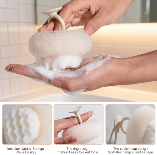 Bath Tools Set, 5 PCS Loofah Washcloth Combo 2-in-1, Suction Cup Bath Ball，Silicone Body Bath Brush with Waterproof Cosmetic Bag, for Body Wash and Smooth Skin - Image 4