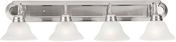 Design House 519215 Millbridge Vanity Light Dimmable with Frosted Glass for Above Bathroom Mirror, Satin Nickel, 4-Light