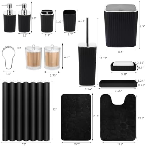 XLHOMO Black Bathroom Set, Bathroom Set with Shower Curtain and Rugs - Image 3