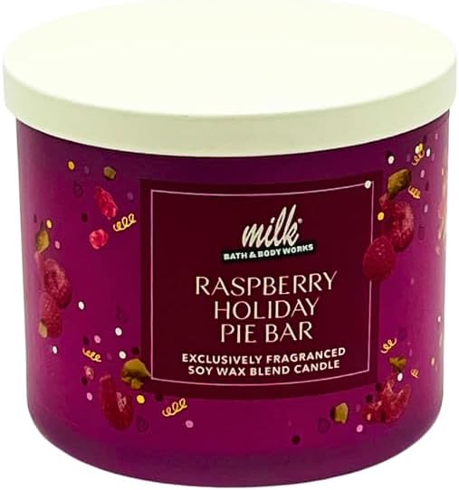 Bath & Body Works Milk BAR Collection Holiday Dessert Scents 3-Wick Scented Candle 2pc Gift Set with 40-inch Gold Metallic Ribbon Bow - 14.5 oz Each (Peppermint Bark Truffle & Raspberry Holiday Pie)