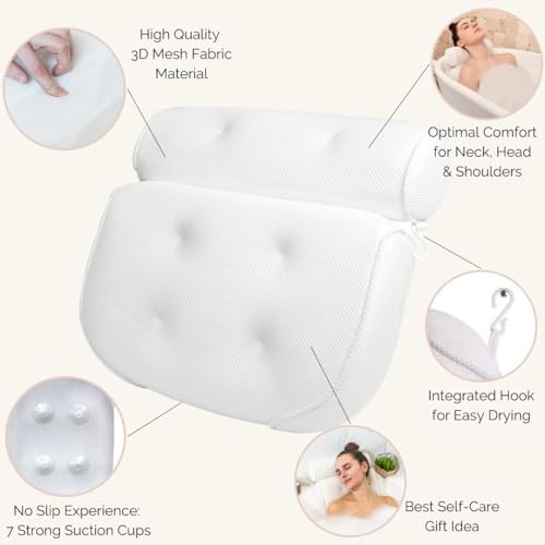 Bathtub Pillow for Neck and Shoulder - Spa Bath Pillows for Tub Neck and Back Support - Perfect Bath Accessories for Women - Relaxing Luxe Bath - Ideal Bath Gift Set for Women - Home Spa Products - Image 2