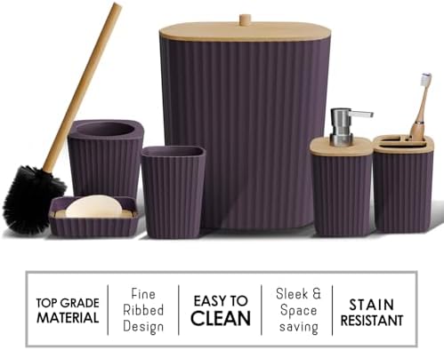 Clara Clark Bathroom Set - Purple Bathroom Accessories Set, 6PC Bathroom Accessory Set, Bathroom Sets with Bathroom Rugs, Adhesive Corner Shower Caddy Hanging, Toilet Brush, Trash Can & Soap Dispenser - Image 4
