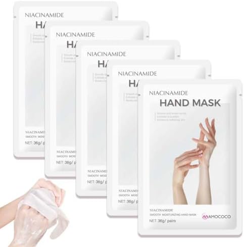 5Packs Hand Mask with Niacinamide, Deep Hydration Hand for Dry Cracked Skin, Nourishing Care with Shea Butter & Vitamin E, SPA at Home, 6.3oz by Amococo