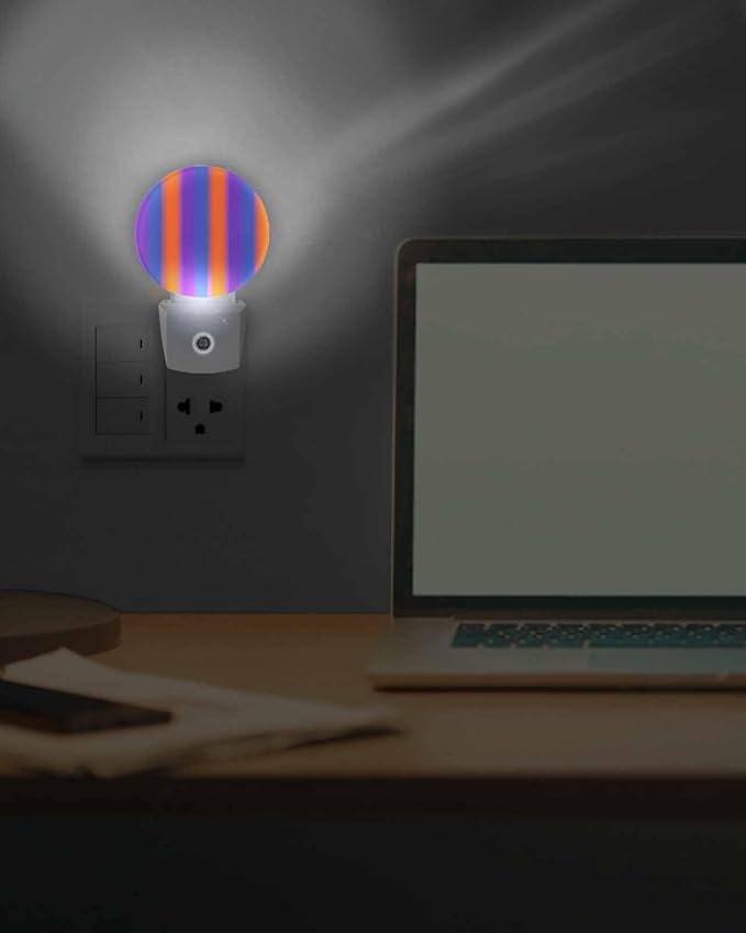 Night Lights Auto Sensor Purple Orange Night Light Gradient Color Stripe Round Lamp Plug-in LED Nightlights Dusk to Dawn for Living Room Bedroom Bathroom Hallway Wall Decor