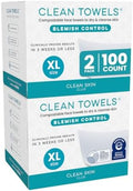 Clean Skin Club Blemish Control Clean Towels® XL, Compostable Face Towels, Eczema Association Accepted Disposable Face Towelette, Makeup Remover Dry Wipes, 2 Packs, 100 Ct Total by CLEANSKINCLUB