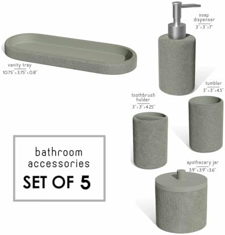 Clara Clark Bathroom Set - Sage Green Bathroom Accessories Set, 5PC Bathroom Accessory Set, Bathroom Sets with Soap Dispenser, Toothbrush Holder, Tumbler, Cotton Swab Jar & Vanity Tray - Image 2