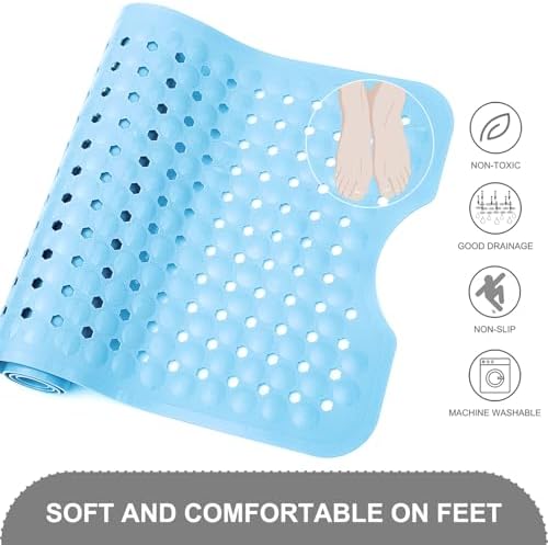 TEESHLY Bath Tub Shower Mat, Non Slip Bathtub Floor Liner Mats with Suction Cups and Drain Holes, Machine Washable Bathmat for Bathroom Floor Safety, 40 x 16 Inch, Sky Blue - Image 4