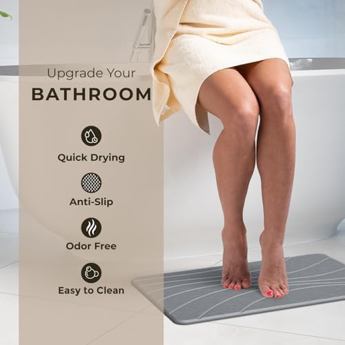 TOSORO - Stone Bath Mat Diatomaceous Earth Shower Mat Non-Slip Super Absorbent Diatomite Stone Bath Mats for Bathroom Floor Quick Drying Natural Easy to Clean (23.5 x 15) - Graphite - Image 2