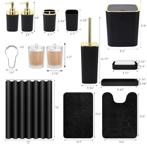 XLHOMO Bathroom Set- Black Bathroom Set with Shower Curtain and Rugs - Image 3