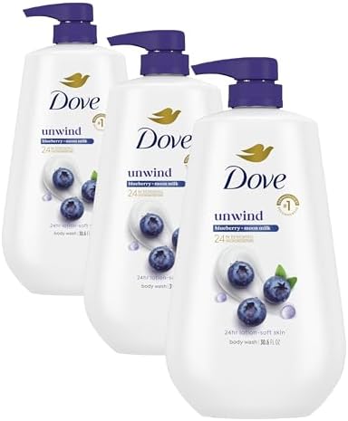 Dove Body Wash Unwind Blueberry & Moon Milk For 24hr Lotion-Soft Skin Moisturizing Skin Cleanser with No Sulfates No Parabens 30.6 oz (Pack of 3) by Dove