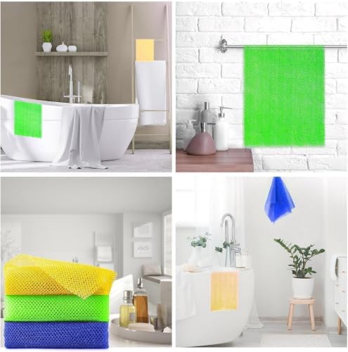 UJFQBH 3 Pieces African exfoliating net African Net Long Net Bath Sponge Exfoliating Shower Body Scrubber Back Scrubber Skin Smoother,Great for Daily Use (Yellow, Green, Blue) - Image 7