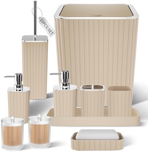 XLHOMO Bathroom Accessories Set - Gorgeous 10PC Beige Bathroom Set by BetterbathroomwithXLHOME