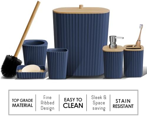 Clara Clark Bathroom Set - Navy Blue Bathroom Accessories Set, 6PC Bathroom Accessory Set, Bathroom Sets with Bathroom Rugs, Toilet Brush, Trash Can & Soap Dispenser - Image 4