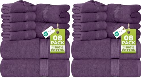 Utopia Towels 8 Piece Luxury Towel Set – Majestic Plush, Super Absorbent & Quicker-to-Dry, Thick 100% Ring Spun Cotton Towels for Bathroom, Spa & Hotel – 2 Bath, 2 Hand, 4 Washcloths, Plum (Pack of 2) by UTOPIATOWELS