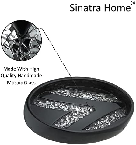 Zahari Home 4pc Sinatra Stylish Bathroom Accessories Set Black Soap Dispenser/Lotion Pump, Tumbler, Tooth Brush Holder and Soap Dish Modern Luxury Decor Bling Mosaic Glass Black Bathroom Accessories - Image 6