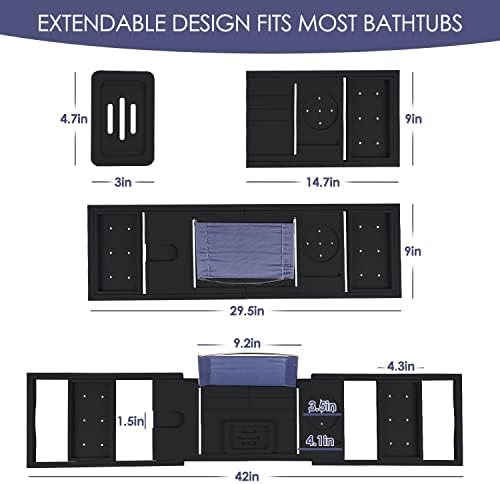 Foldable Bathtub Tray Caddy with Soap Dish Adjustable 29.5-43''Black - Image 6