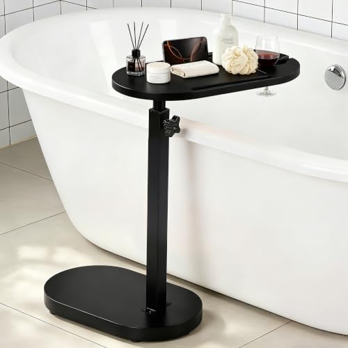 Bamboo Bathtub Side Table, Height Adjustable Bath Caddy Tray by VELOHEIM