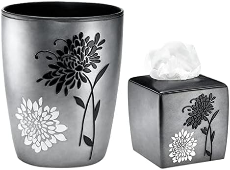 Zahari Home 2pc Erica Bathroom Decor Set Waste Basket for Bathroom & Tissue Cover Modern Classic Decor Stylish Unique Design Beautiful Grey Bathroom Accessories Set by ZahariHome