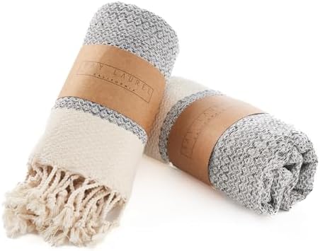 BAY LAUREL Turkish Hand Towel – Pack of 2 | Soft & Absorbent Decorative Towels for Bathroom, Hand, Face, Hair, Gym, Yoga, SPA, Kitchen & Tea | Boho Decor (Gray, Diamond 15x26 Inches (Set of 2) by BayLaurel
