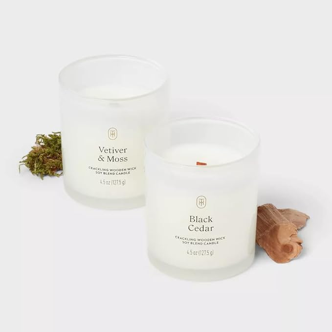 Threshold Vetiver and Moss and Black Cedar Scented Milky Glass Jar Candle, 4.5 oz, Set of 2