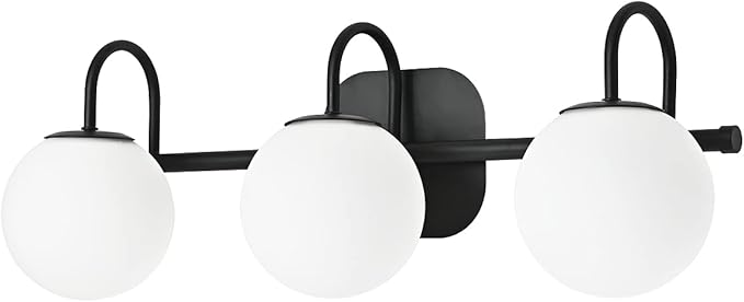 Modern Black Bathroom Vanity Light Fixtures 3 Lights Frame and Milk White Glass Globe Shade Modern Wall Sconce Lighting Bath Vanity Lights Bar Over Mirror (Exclude G9 Bulb)