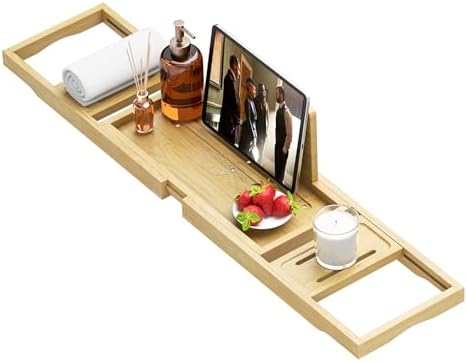 Premium Bathtub Tray - Expandable Bamboo Wooden Bath Trays for Bathub - Bath Tub Table Tray for Bathtub/Tub,Adjustable Size, Fits Most Tubs - Image 7
