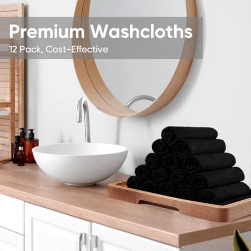 HOMEXCEL Black Washcloths 12 Pack, Highly Absorbent and Soft Microfiber Face Towel, Makeup Remover Towels, Multi-Purpose Wash Cloths for Bathroom, Hotel, Spa, Gym, and Kitchen, 12x12 Inch - Image 7