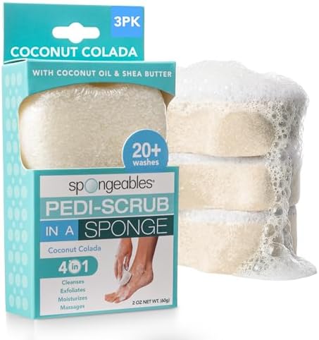 Spongables Pedi Scrub Foot Exfoliating 20+ Wash Sponge, Coconut Colada, 3 Count by Spongeables