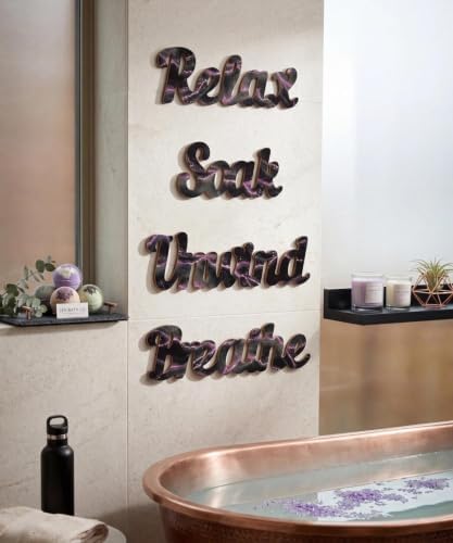 Putuo Decor 4PCS MDF Bathroom Wall Decor Relax Soak Unwind Breathe Signs, Black Pink Marble Spa Wall Art Set for Bathroom Bedroom Laundry Room Yoga Room Home Gift - Image 4