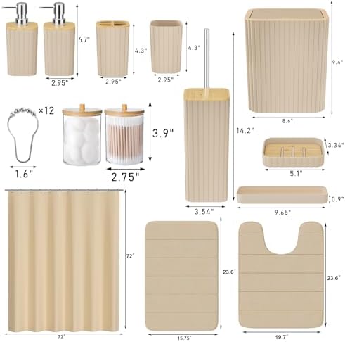 XLHOMO Bathroom Set- 25PC Beige Bathroom Set with Shower Curtain and Rugs - Image 3