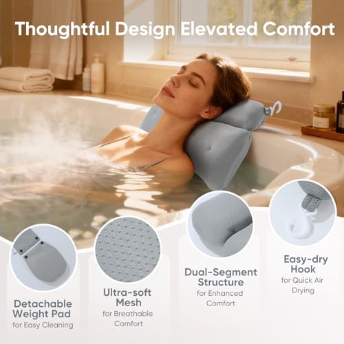2-Pack Dual-Section Pillows (Grey) for Hot Tub, Spa, Bathtub & Pool - Image 3