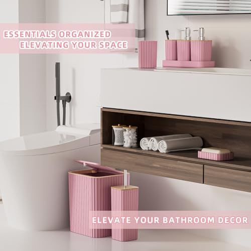 XLHOMO Bathroom Accessories Set - Elegant Pink Bathroom Set, 10PC Bathroom Accessory Set, Toilet Brush, Bathroom Trash Can - Image 5